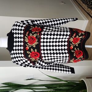 Trimmings Floral Checkered Knitted Pattern Sweater sz L